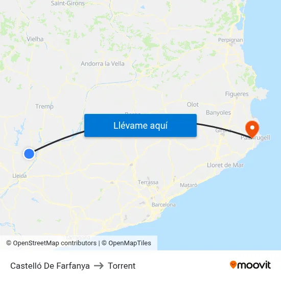 Castelló De Farfanya to Torrent map