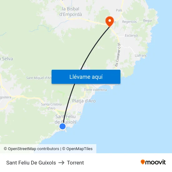 Sant Feliu De Guíxols to Torrent map