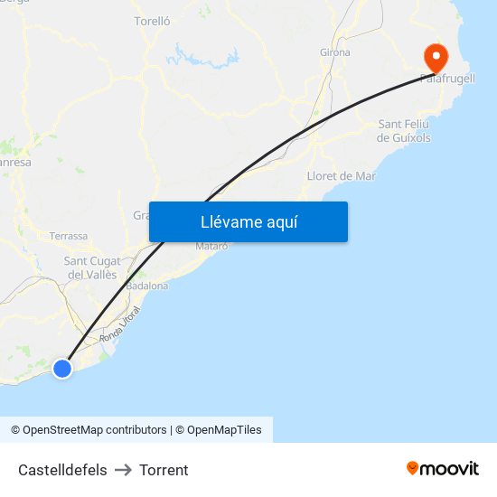 Castelldefels to Torrent map