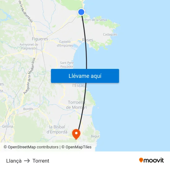 Llançà to Torrent map