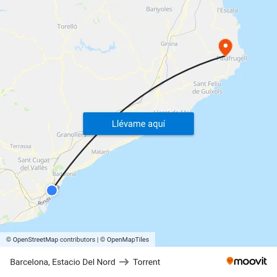 Barcelona, Estacio Del Nord to Torrent map