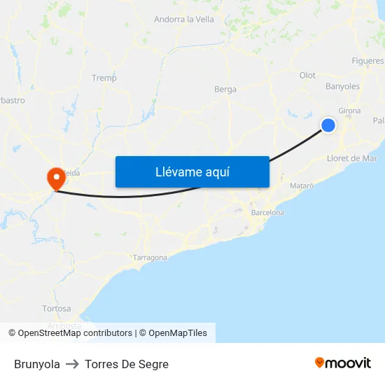 Brunyola to Torres De Segre map