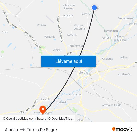 Albesa to Torres De Segre map