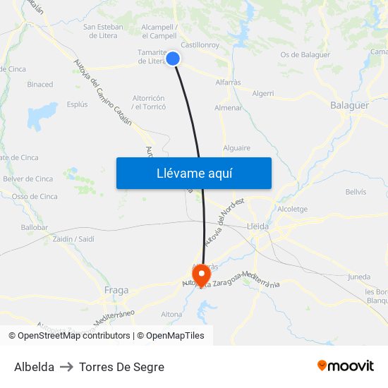 Albelda to Torres De Segre map