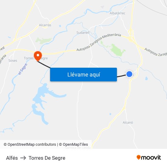 Alfés to Torres De Segre map