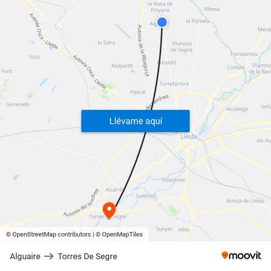 Alguaire to Torres De Segre map