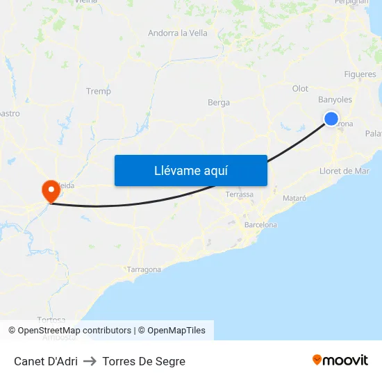 Canet D'Adri to Torres De Segre map
