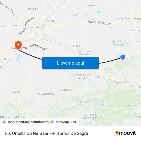 Els Omells De Na Gaia to Torres De Segre map