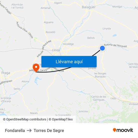 Fondarella to Torres De Segre map