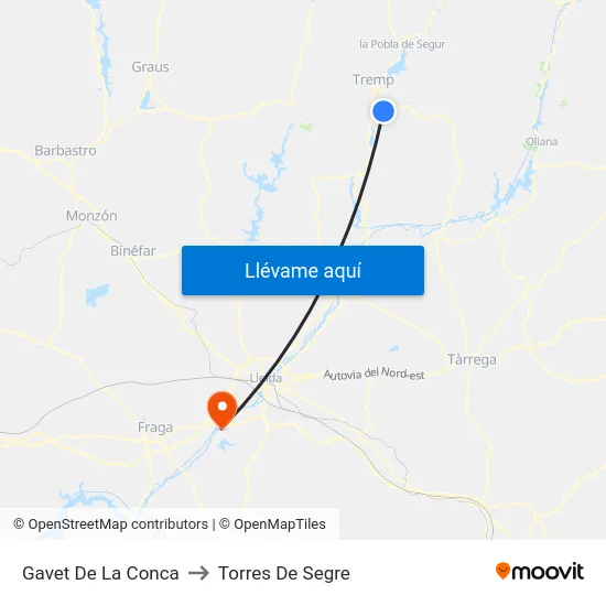 Gavet De La Conca to Torres De Segre map