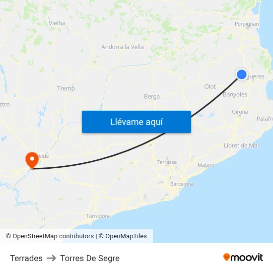 Terrades to Torres De Segre map