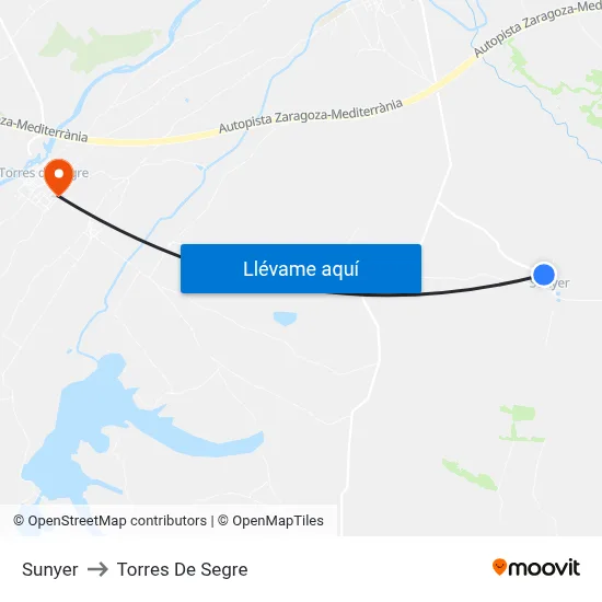 Sunyer to Torres De Segre map