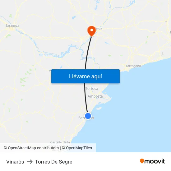 Vinaròs to Torres De Segre map