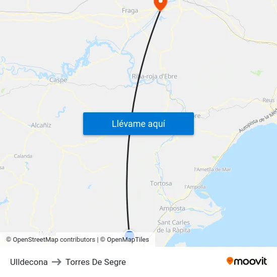 Ulldecona to Torres De Segre map