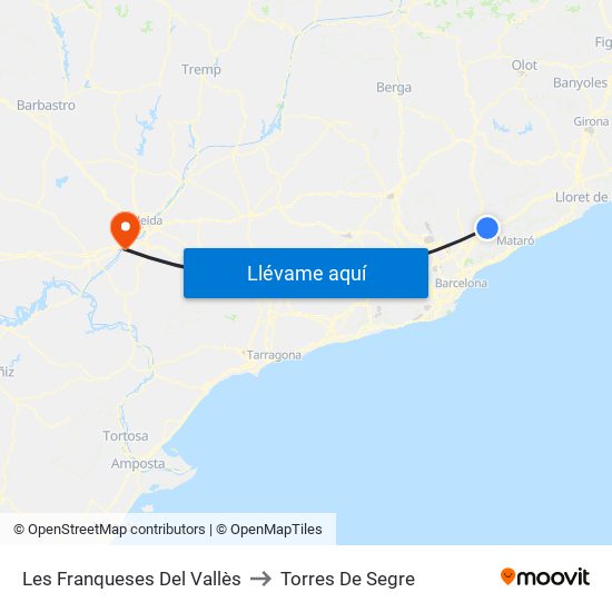 Les Franqueses Del Vallès to Torres De Segre map