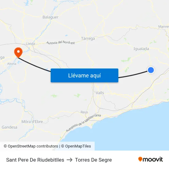 Sant Pere De Riudebitlles to Torres De Segre map