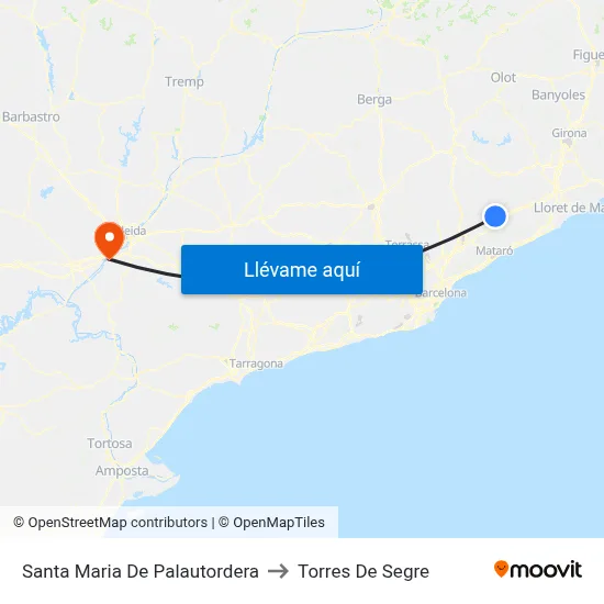 Santa Maria De Palautordera to Torres De Segre map