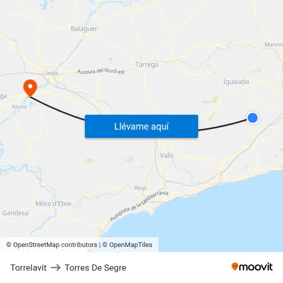 Torrelavit to Torres De Segre map