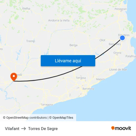 Vilafant to Torres De Segre map