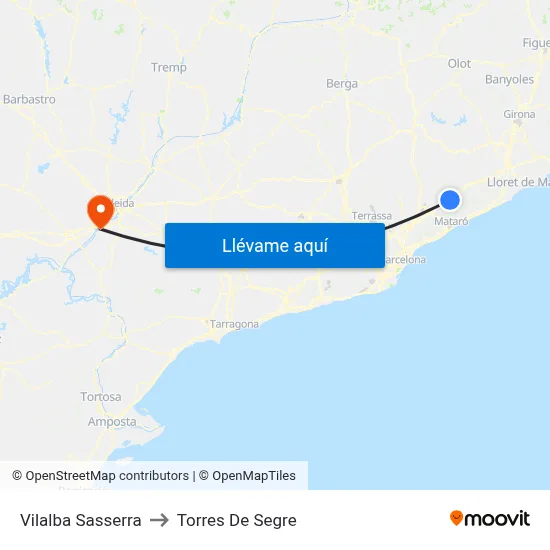 Vilalba Sasserra to Torres De Segre map