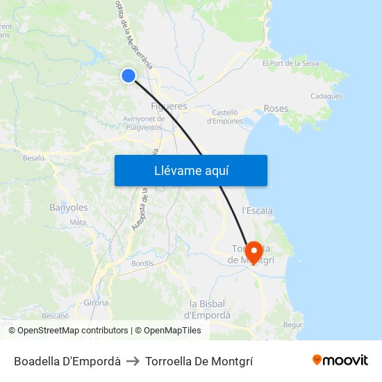 Boadella D'Empordà to Torroella De Montgrí map
