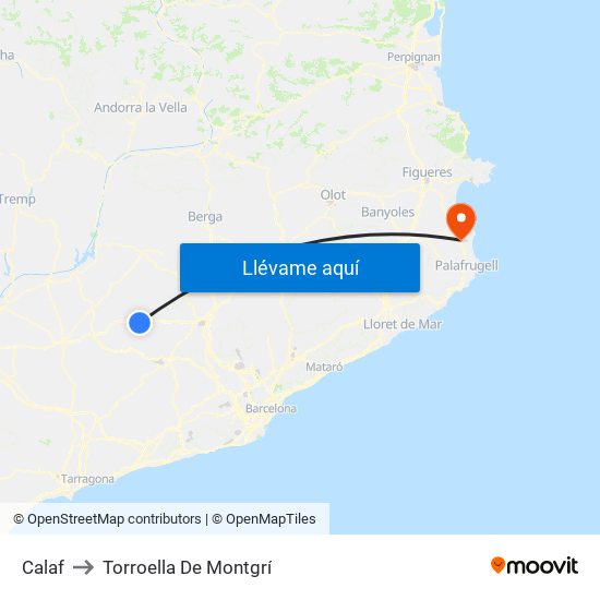 Calaf to Torroella De Montgrí map