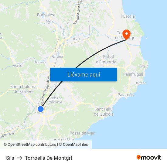 Sils to Torroella De Montgrí map