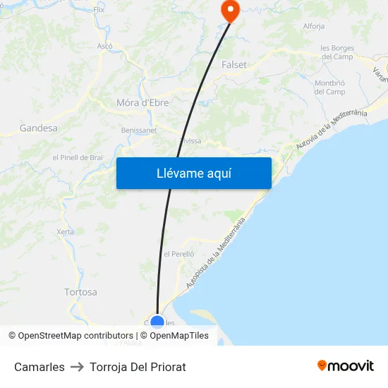 Camarles to Torroja Del Priorat map