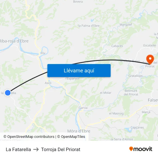 La Fatarella to Torroja Del Priorat map