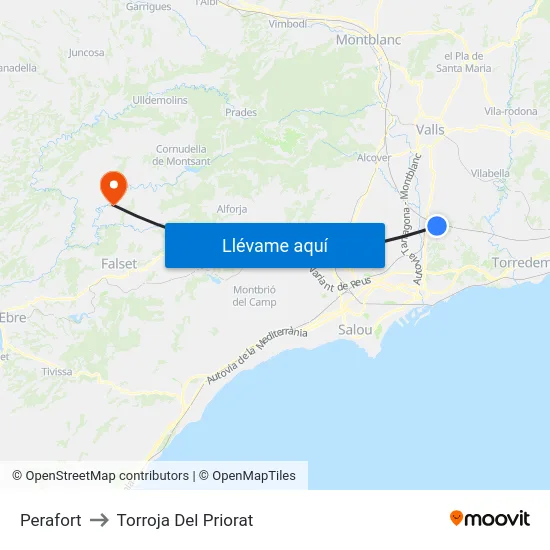 Perafort to Torroja Del Priorat map