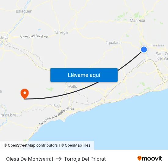 Olesa De Montserrat to Torroja Del Priorat map