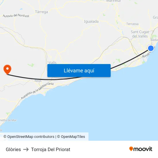 Glòries to Torroja Del Priorat map