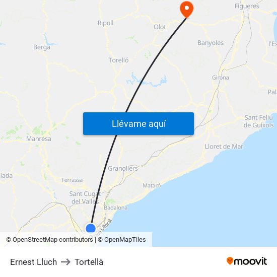 Ernest Lluch to Tortellà map