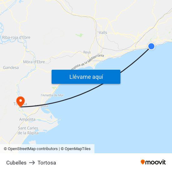Cubelles to Tortosa map