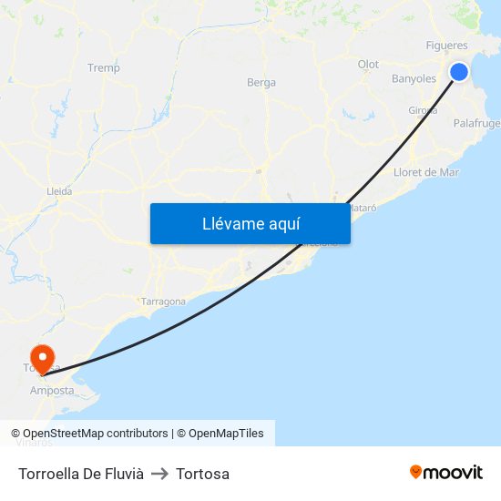 Torroella De Fluvià to Tortosa map
