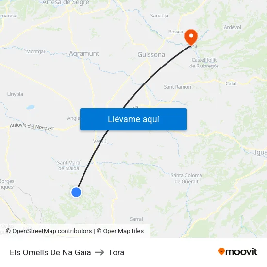 Els Omells De Na Gaia to Torà map