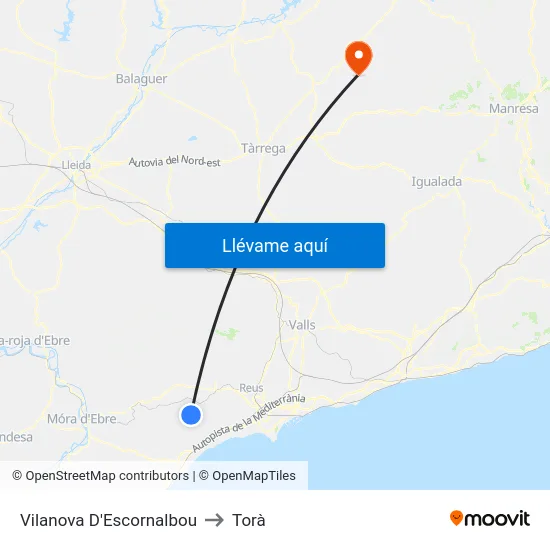 Vilanova D'Escornalbou to Torà map