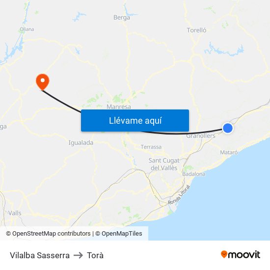 Vilalba Sasserra to Torà map