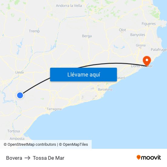 Bovera to Tossa De Mar map