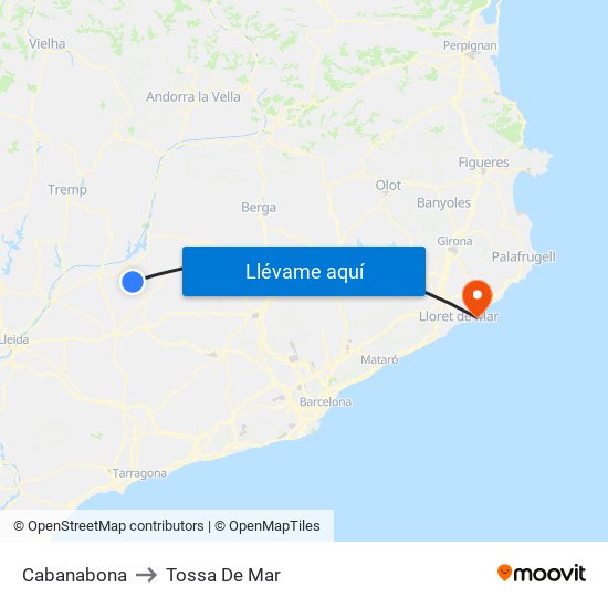 Cabanabona to Tossa De Mar map