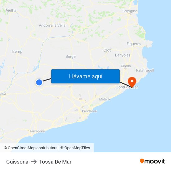 Guissona to Tossa De Mar map