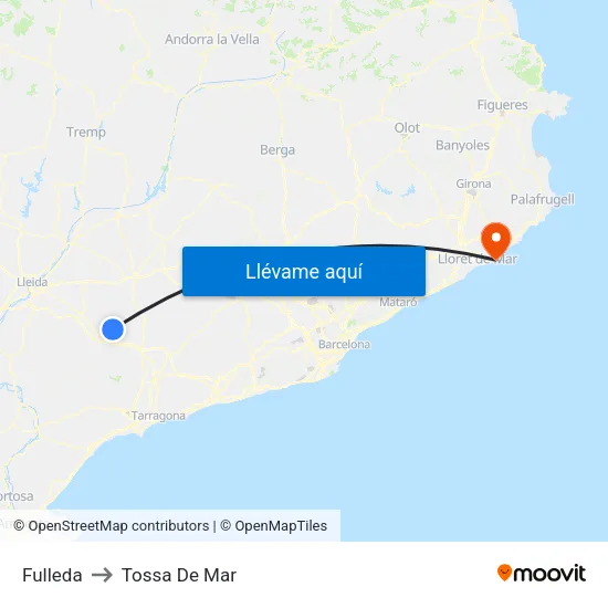 Fulleda to Tossa De Mar map