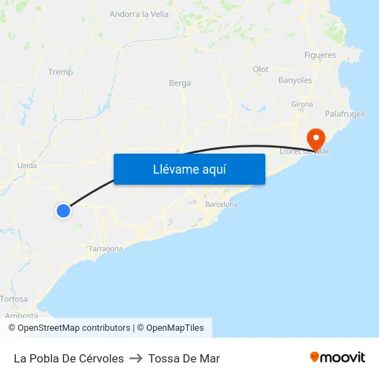 La Pobla De Cérvoles to Tossa De Mar map
