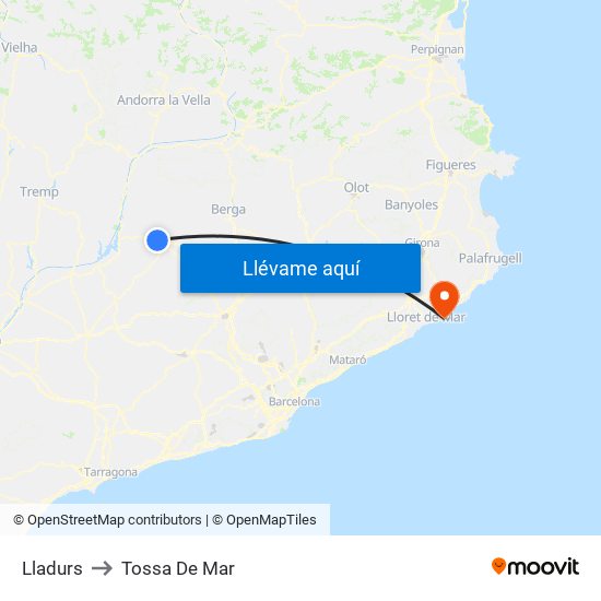 Lladurs to Tossa De Mar map