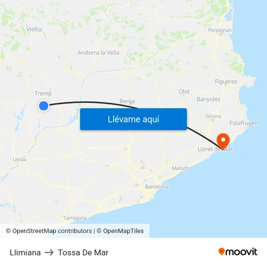 Llimiana to Tossa De Mar map