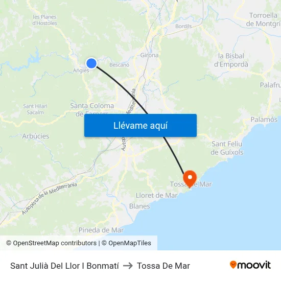 Sant Julià Del Llor I Bonmatí to Tossa De Mar map