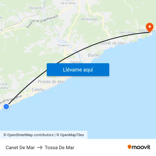 Canet De Mar to Tossa De Mar map