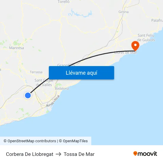 Corbera De Llobregat to Tossa De Mar map