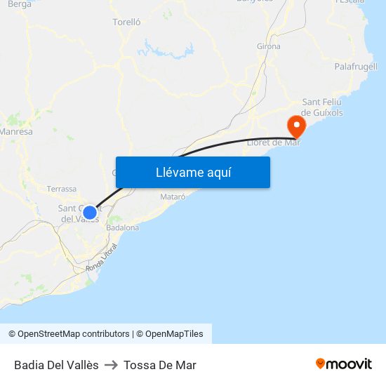 Badia Del Vallès to Tossa De Mar map