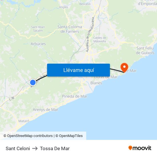 Sant Celoni to Tossa De Mar map